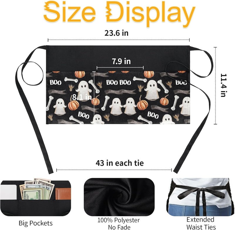 BOHARERS Waist Apron with 3 Pockets - Black Waitress Waiter Server Short Aprons - Image 5